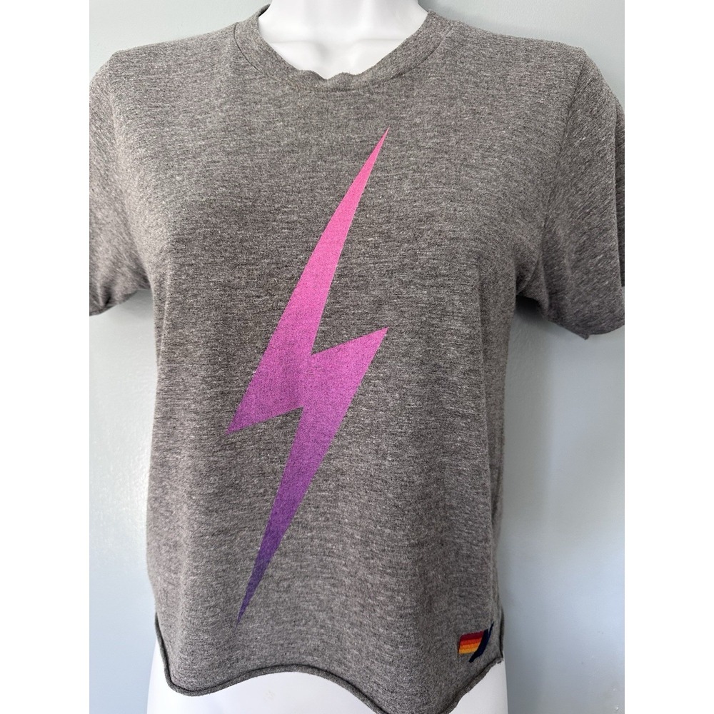 Aviator Nation Lightning Bolt Crop Tee Retro Graphic Baby Tee USA